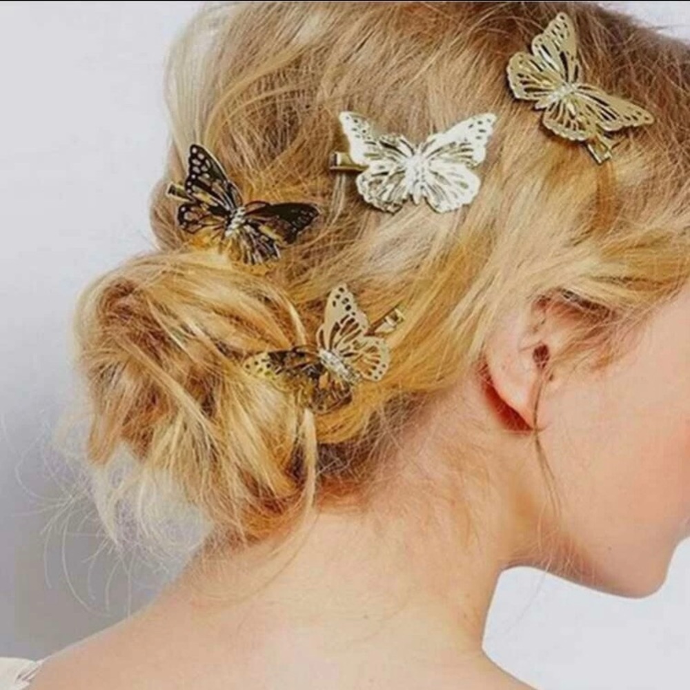 4 Gold Butterfly Hair Clips
